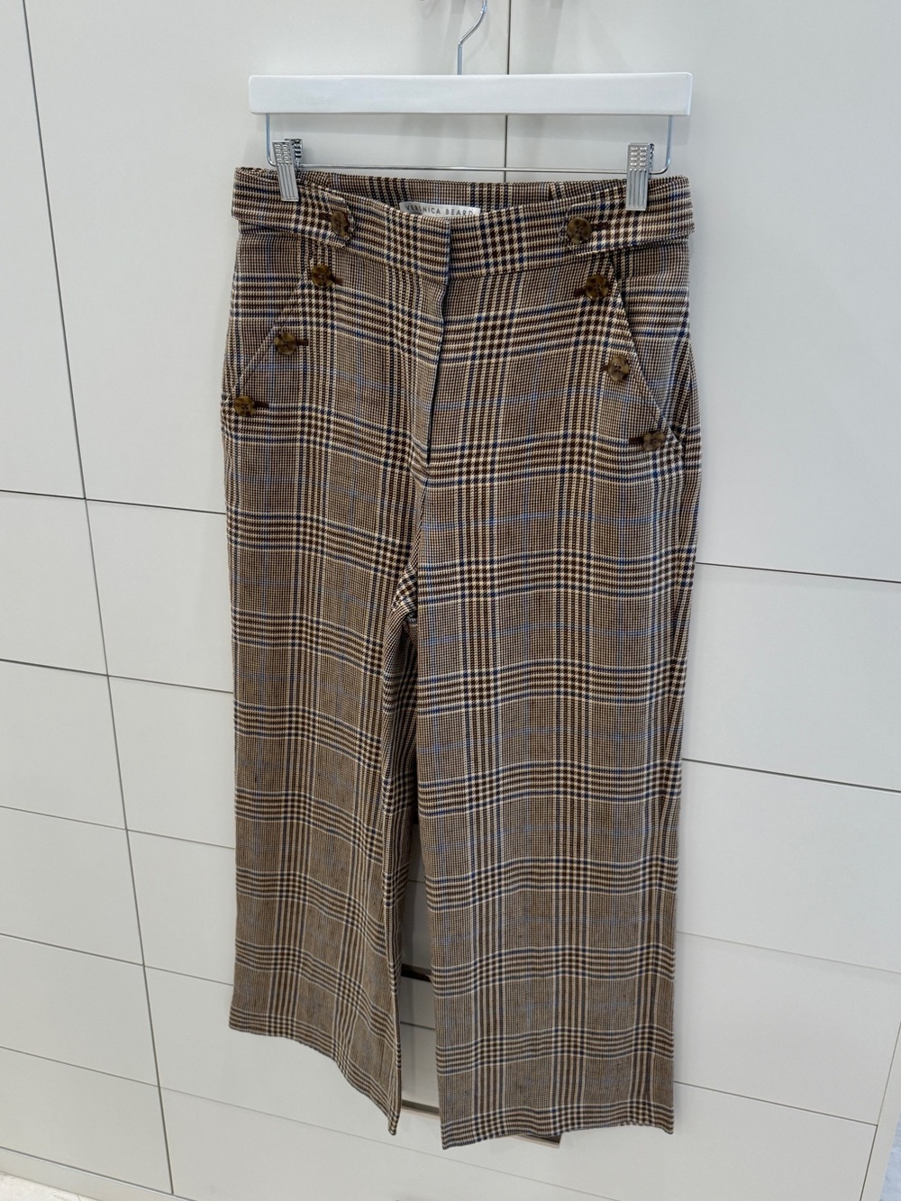 Veronica Beard Brown Plaid Wide-Leg Cropped Trousers - Size 8